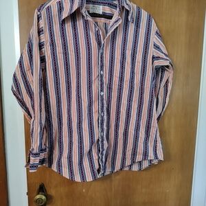 Vintage Men's Western Button-Down Shirt - Blue, Red, and White